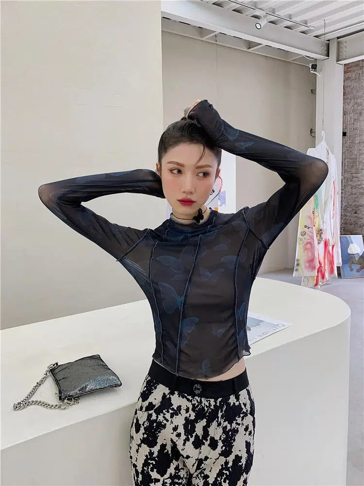 Y2K Butterfly Mesh Top