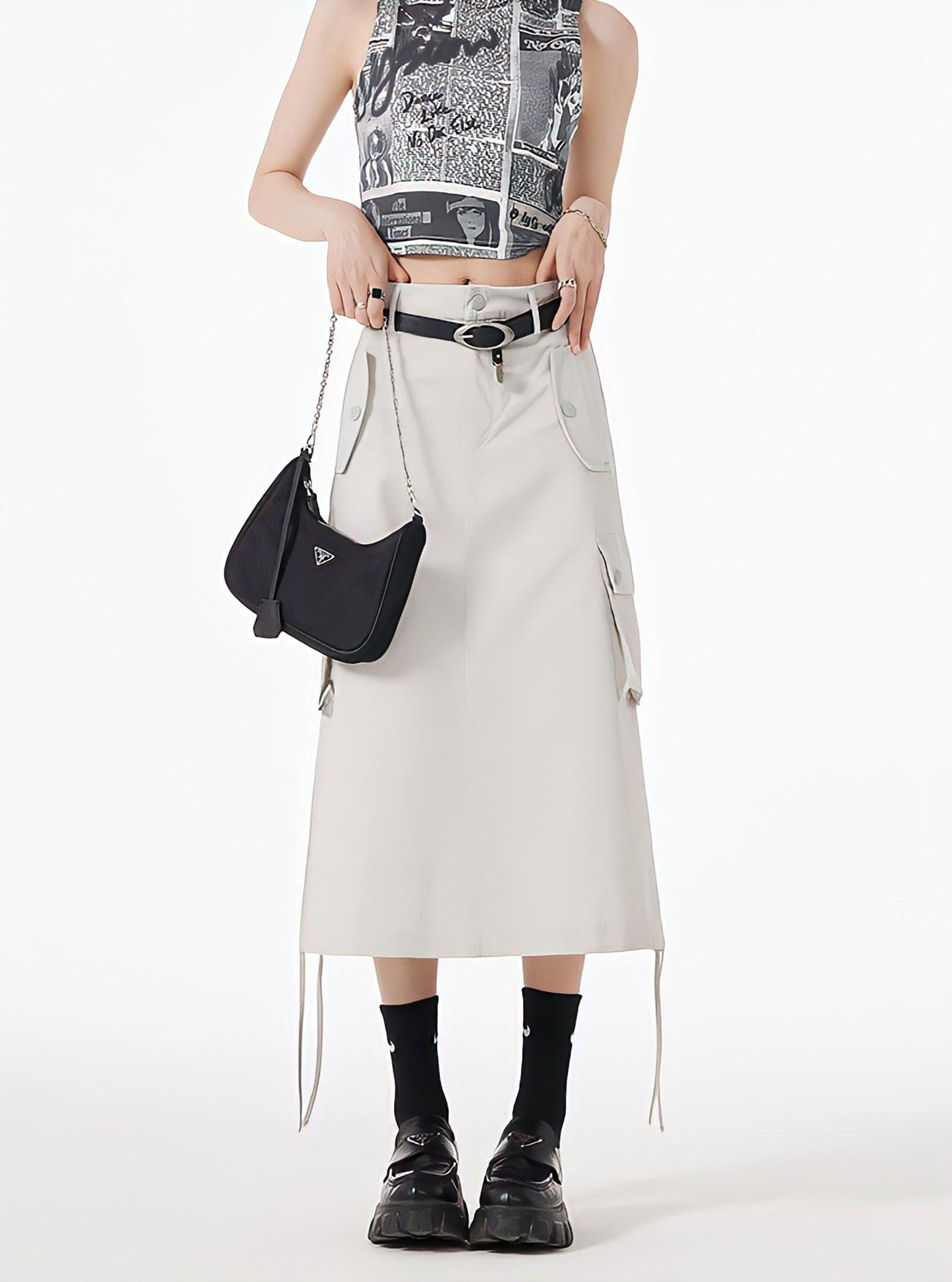 Y2K Cargo Midi Skirt