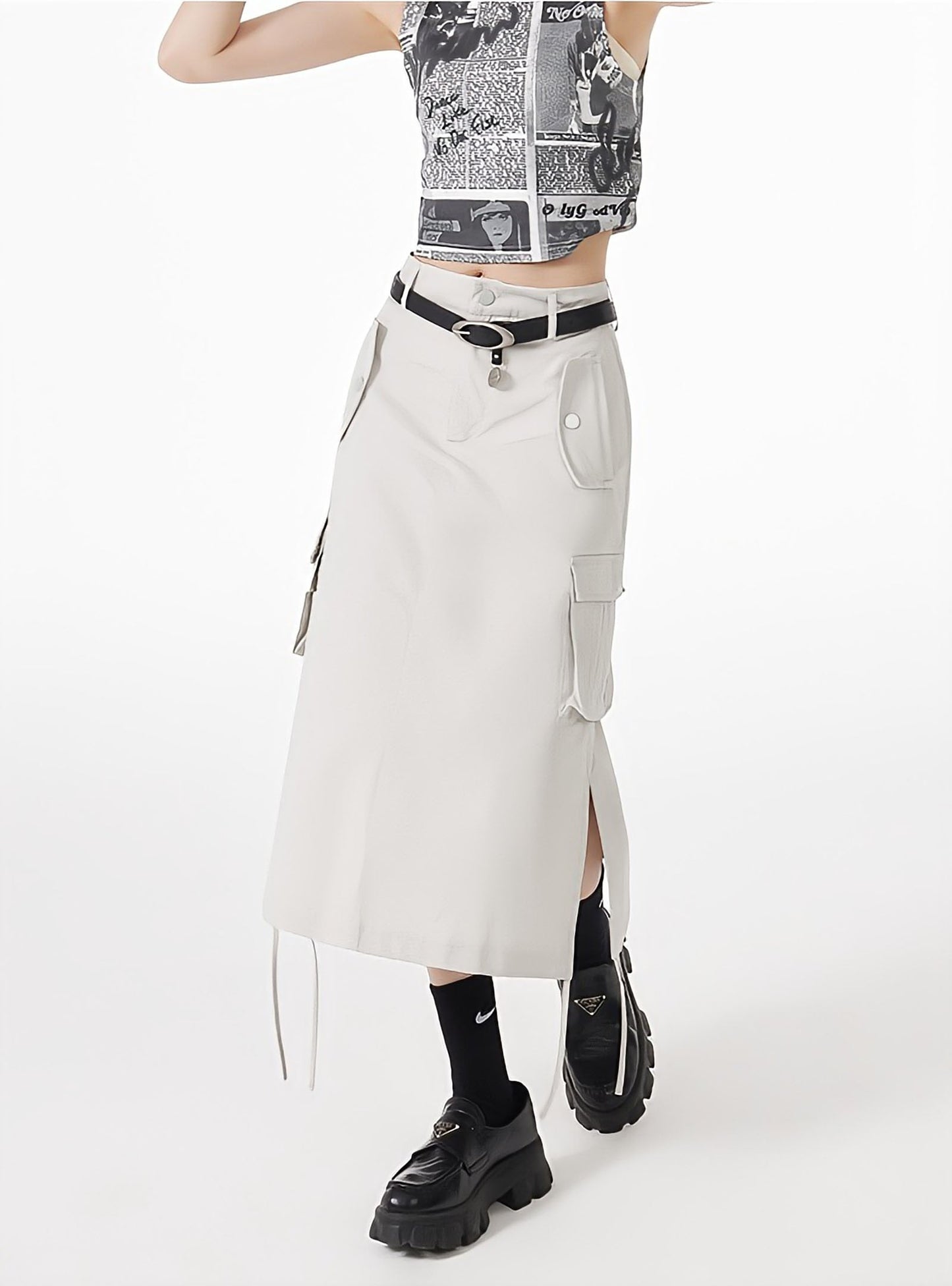 Y2K Cargo Midi Skirt