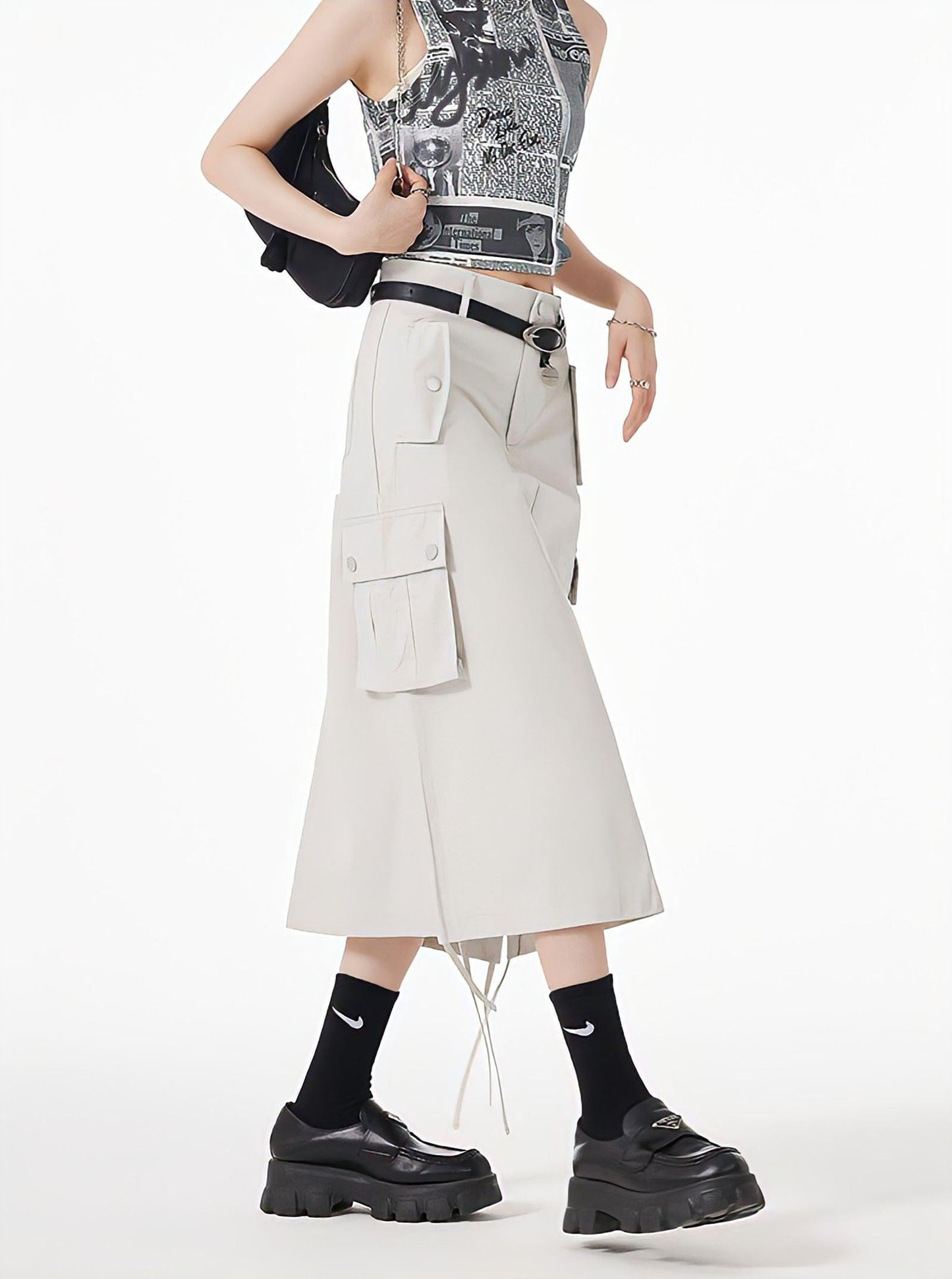 Y2K Cargo Midi Skirt