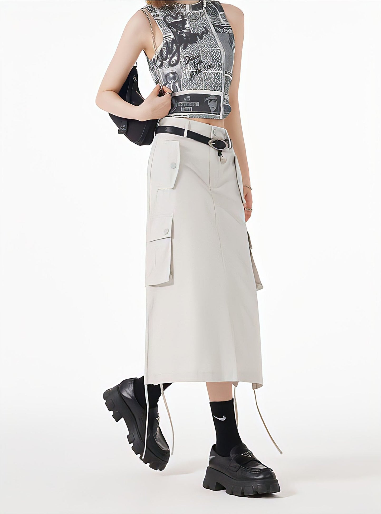 Y2K Cargo Midi Skirt