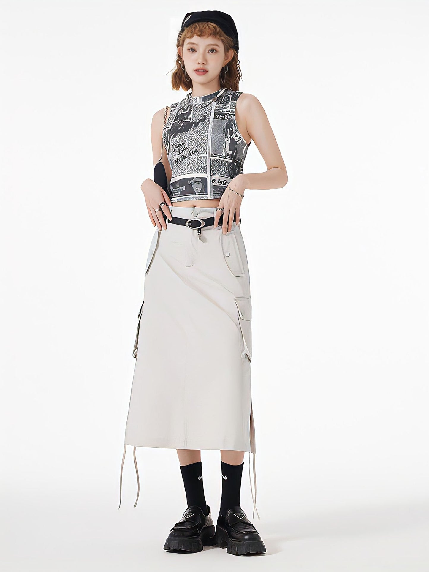 Y2K Cargo Midi Skirt