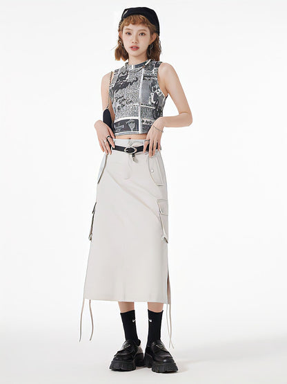Y2K Cargo Midi Skirt