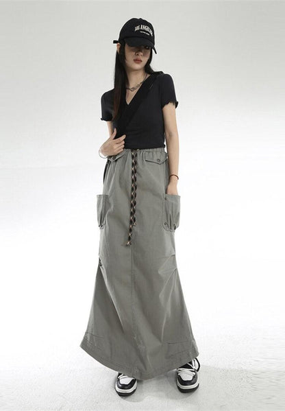 Y2K Cargo Parachute Maxi Skirt