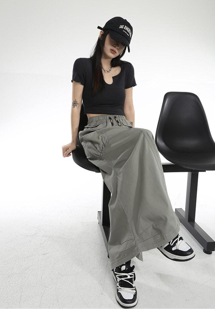 Y2K Cargo Parachute Maxi Skirt