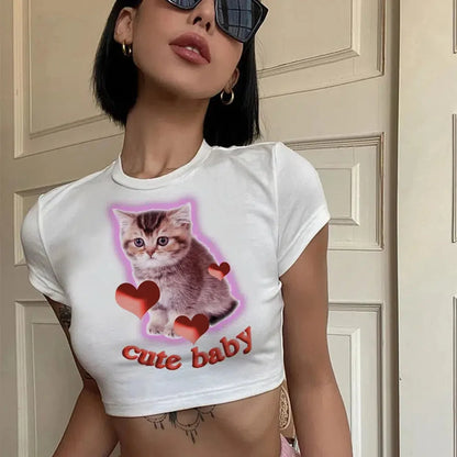 Y2K Cat Baby Tee