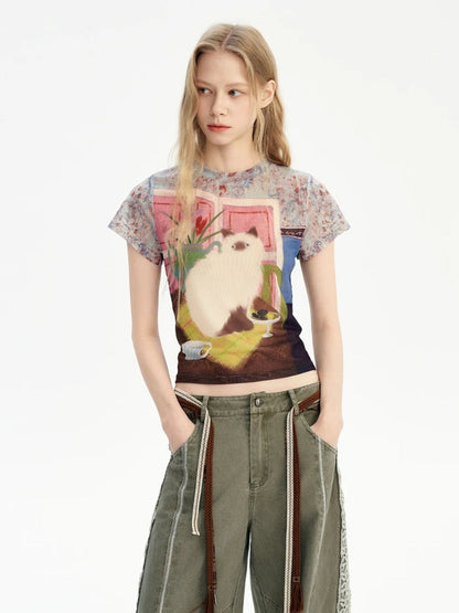 Y2K Cat Graphic Tee