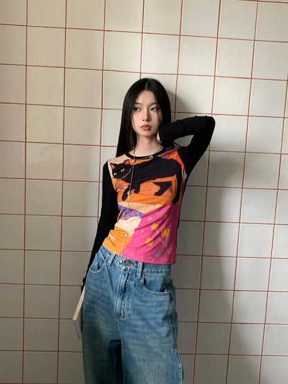 Y2K Cat Graphic Top