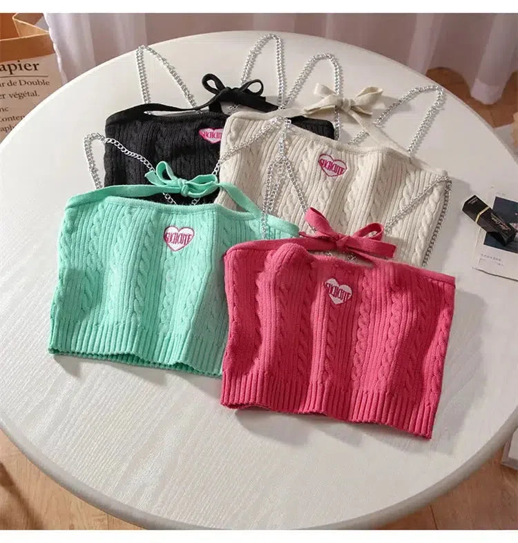 Y2K Chain Strap Knitted Crop Top