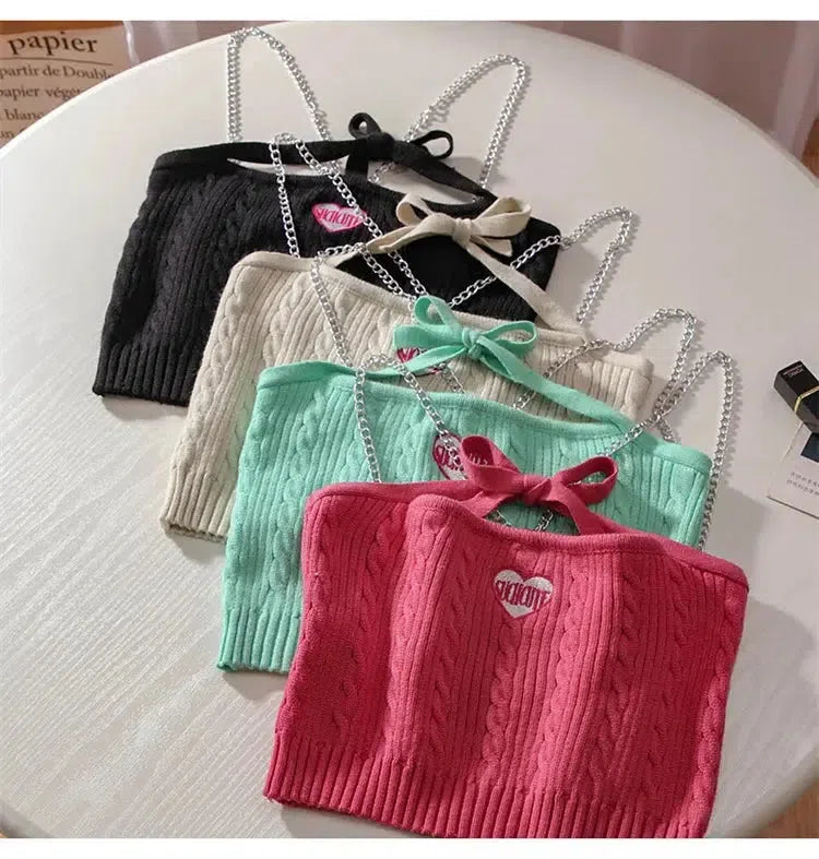 Y2K Chain Strap Knitted Crop Top