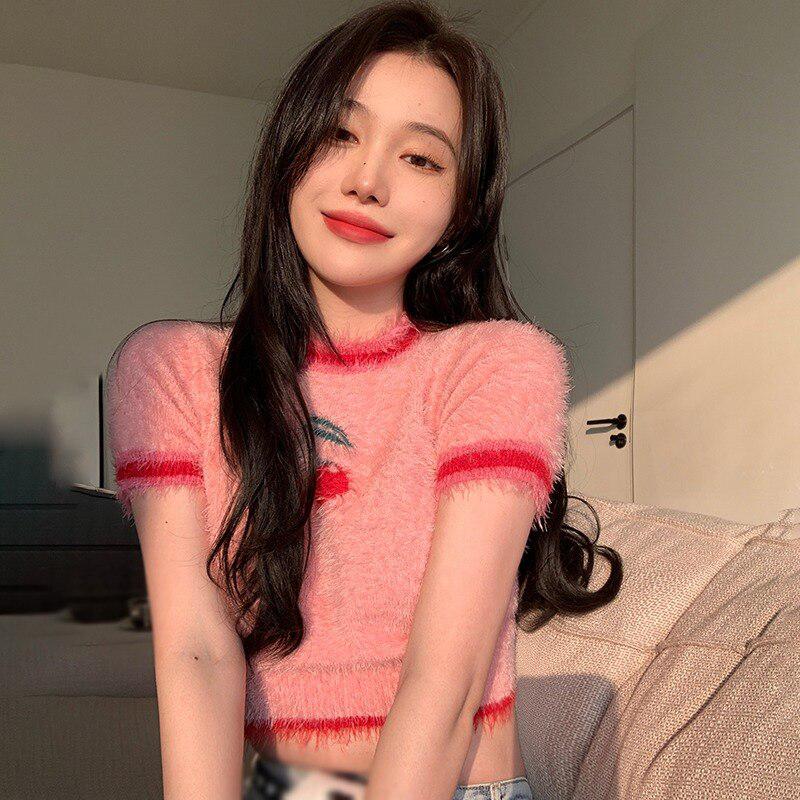 Y2K Cherry Crop Sweater
