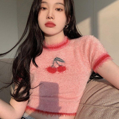 Y2K Cherry Crop Sweater