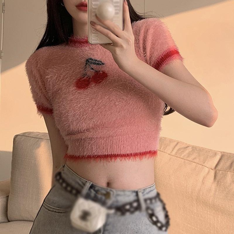 Y2K Cherry Crop Sweater