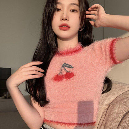 Y2K Cherry Crop Sweater
