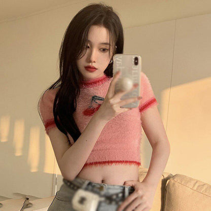 Y2K Cherry Crop Sweater