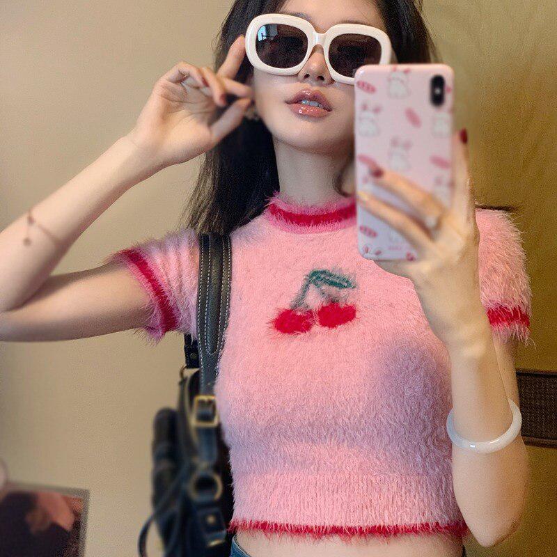 Y2K Cherry Crop Sweater
