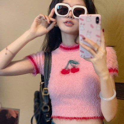 Y2K Cherry Crop Sweater