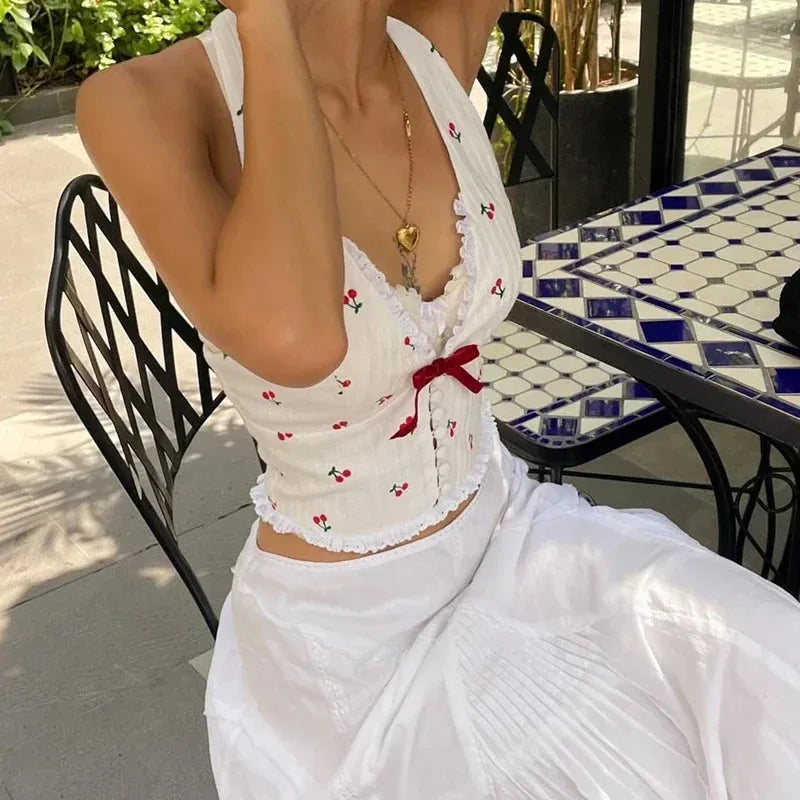 Y2K Cherry Plunge Top