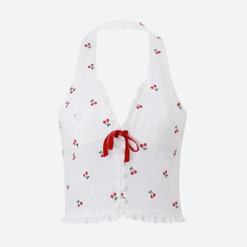 Y2K Cherry Plunge Top