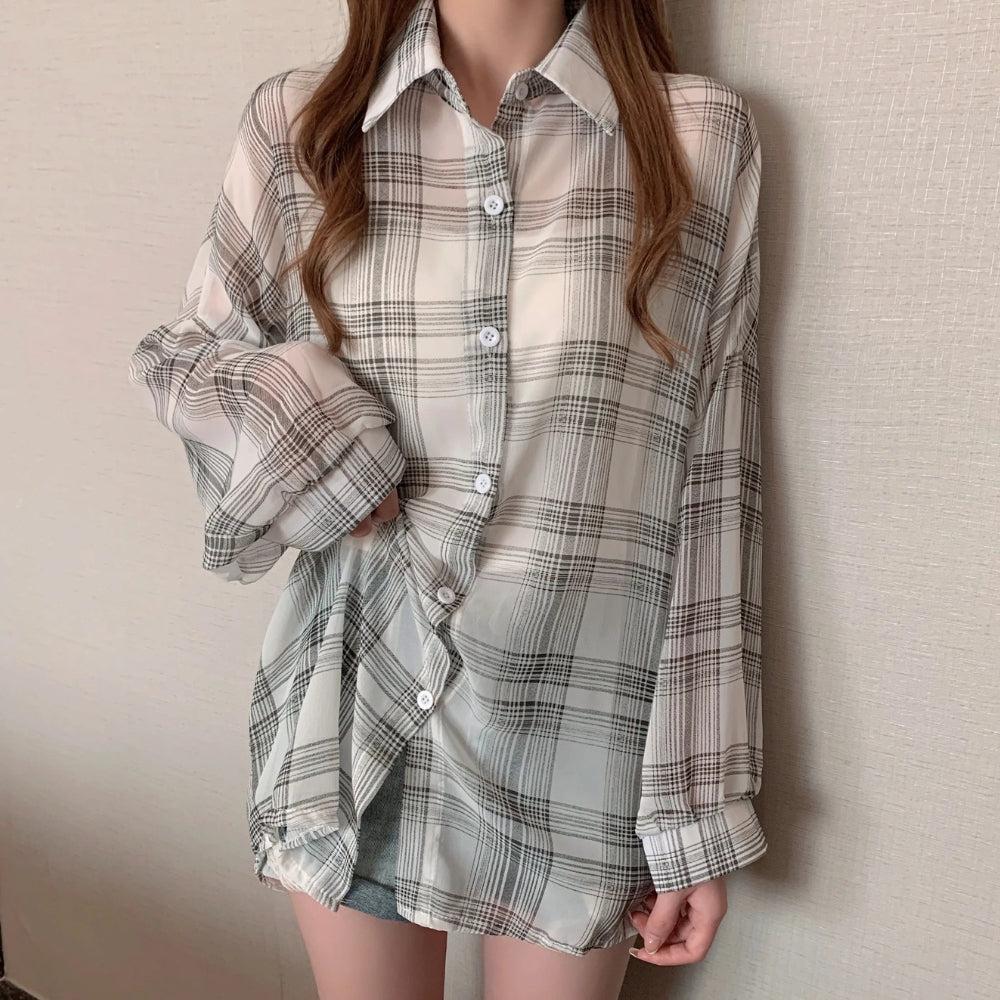 Y2K Chiffon Plaid Shirt