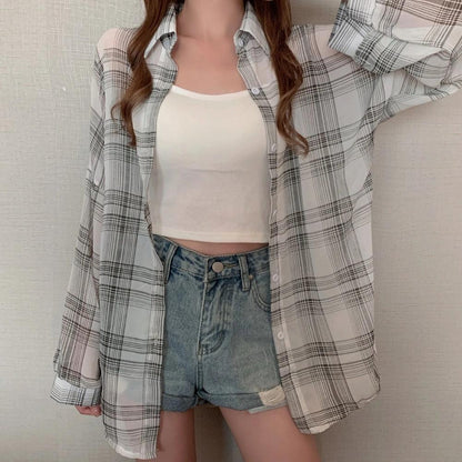 Y2K Chiffon Plaid Shirt