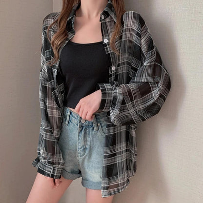 Y2K Chiffon Plaid Shirt