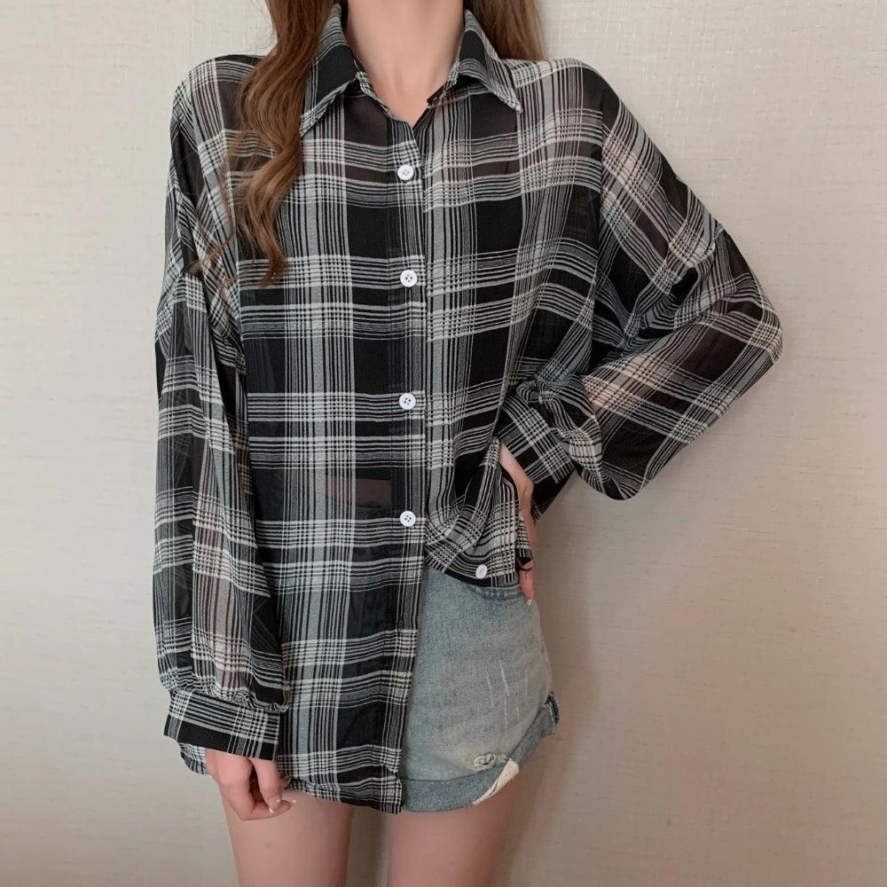 Y2K Chiffon Plaid Shirt
