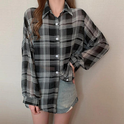 Y2K Chiffon Plaid Shirt