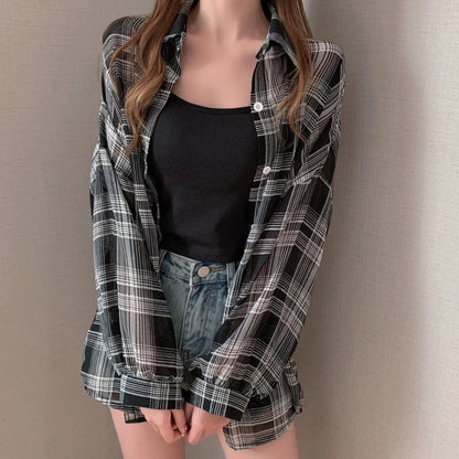 Y2K Chiffon Plaid Shirt