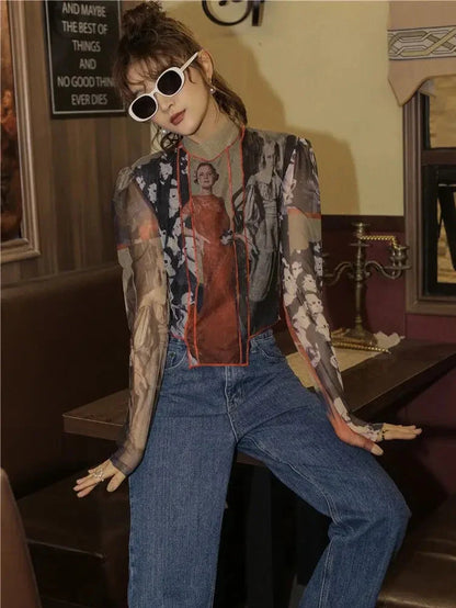 Y2K Collage Mesh Top