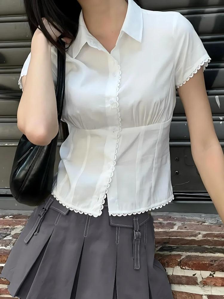 Y2K College Shirt With Striped Tie