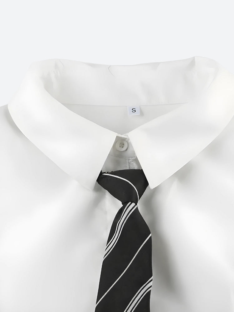 Y2K College Shirt With Striped Tie