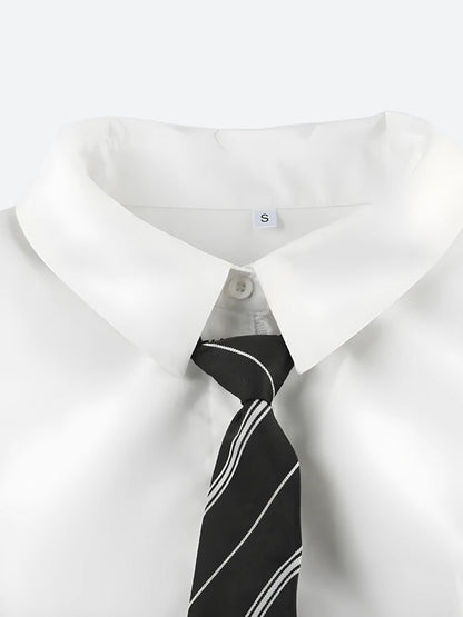 Y2K College Shirt With Striped Tie
