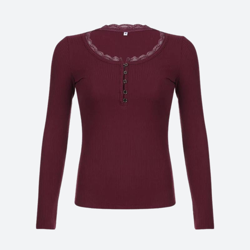 Y2K Corduroy Lace Trim Top