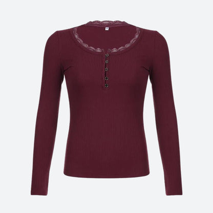Y2K Corduroy Lace Trim Top