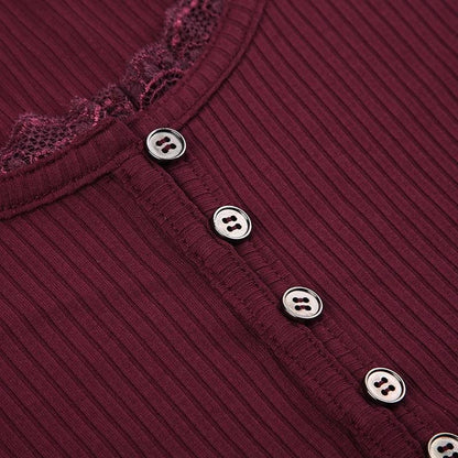Y2K Corduroy Lace Trim Top