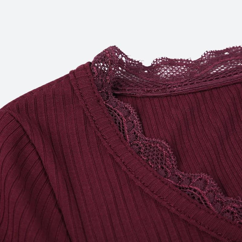 Y2K Corduroy Lace Trim Top