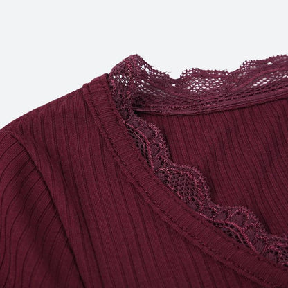 Y2K Corduroy Lace Trim Top
