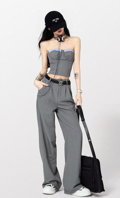 Y2K Corset Top & Wide Leg Pants Two Piece Set