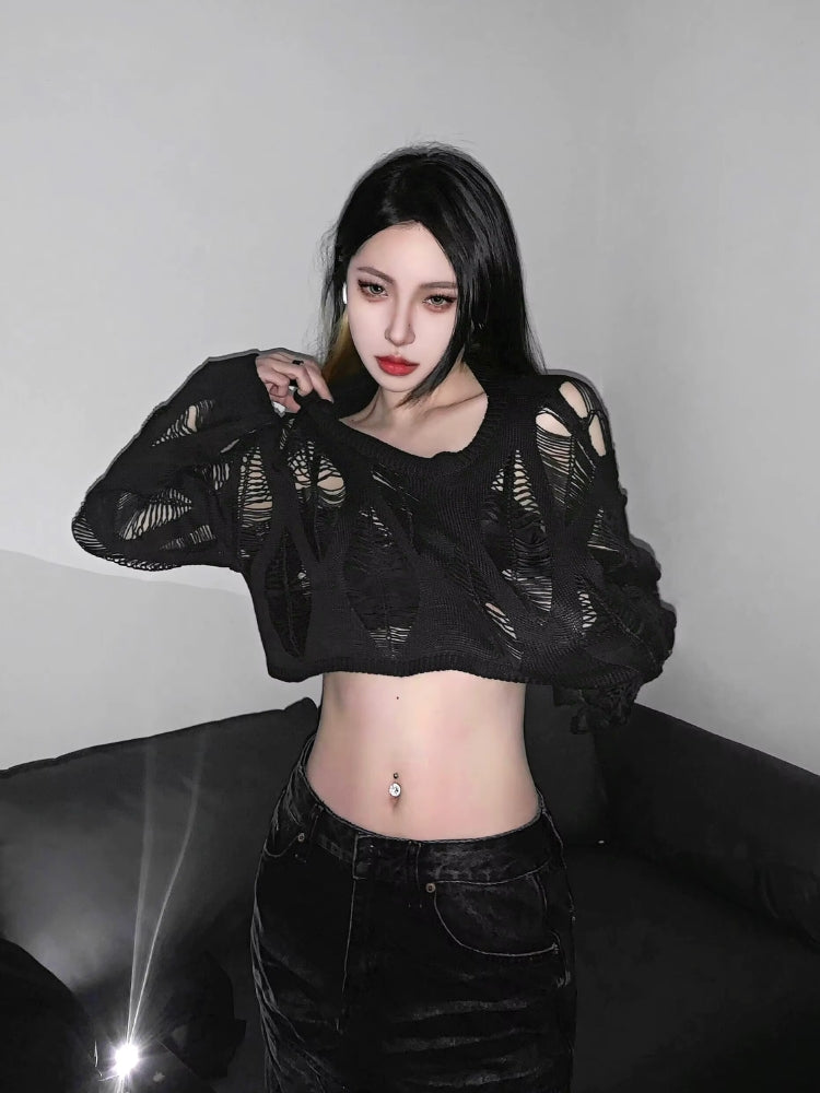 Y2K Crochet Crop Sweater