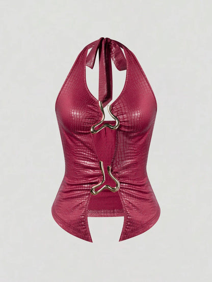 Y2K Crocodile Halter Top