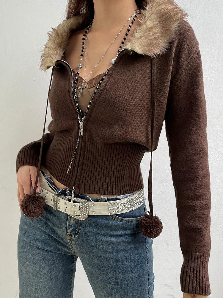 Y2K Cropped Zip-Up Cardigan