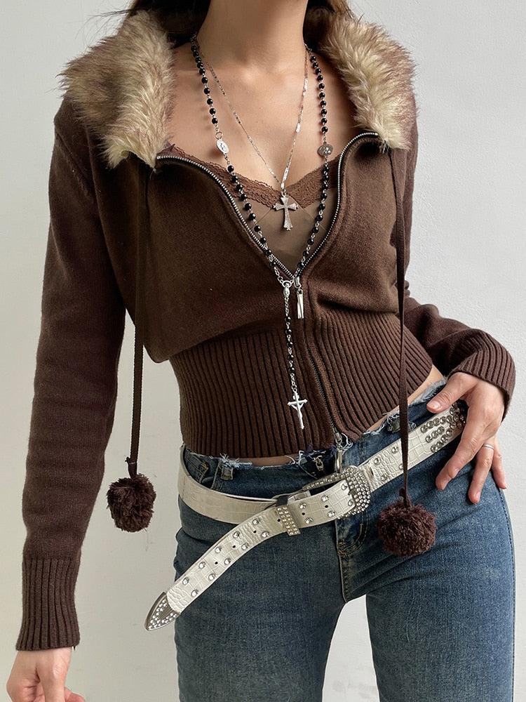 Y2K Cropped Zip-Up Cardigan