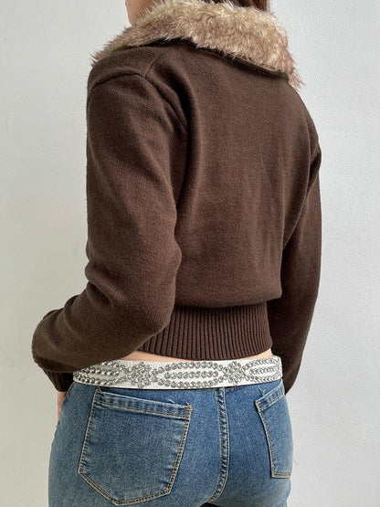 Y2K Cropped Zip-Up Cardigan