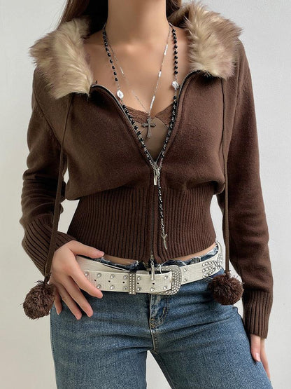 Y2K Cropped Zip-Up Cardigan