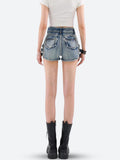 Cut-Out Denim Shorts