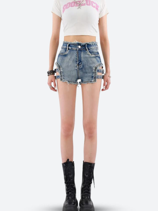 Cut-Out Denim Shorts