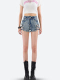 Cut-Out Denim Shorts