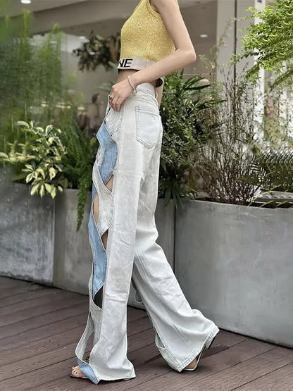 Y2K Cut Out Patch Denim Jeans