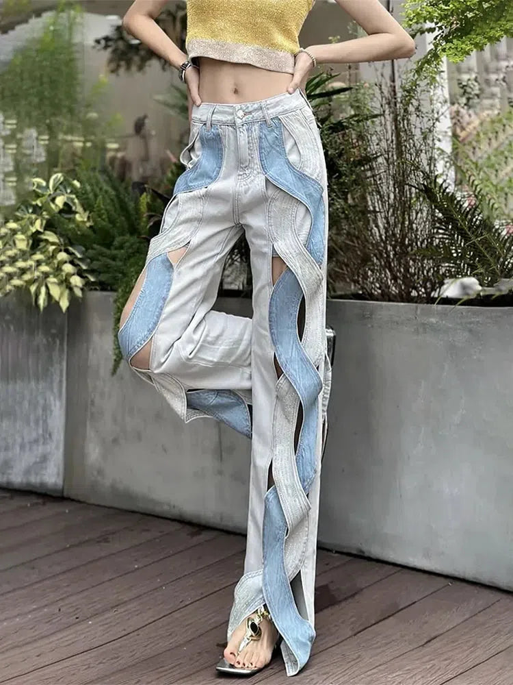 Y2K Cut Out Patch Denim Jeans